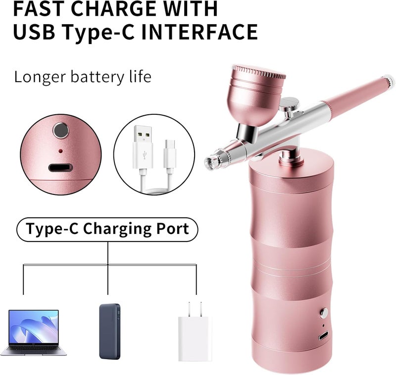 CBVCBV Airbrush Kit with Compressor Portable Airbrush Kit 48PSI High-Pressure Non-Clogging Air Brush Set Cordless Rechargeable with 0.3mm Nozzle and Cleaning Brush for Painting,Nail Art, Makeup (Pink) - Image 3